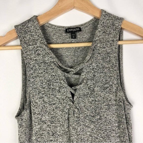 Express Gray Knit Criss Cross Neck Flared Hem Tank Top XS - Picture 3 of 4